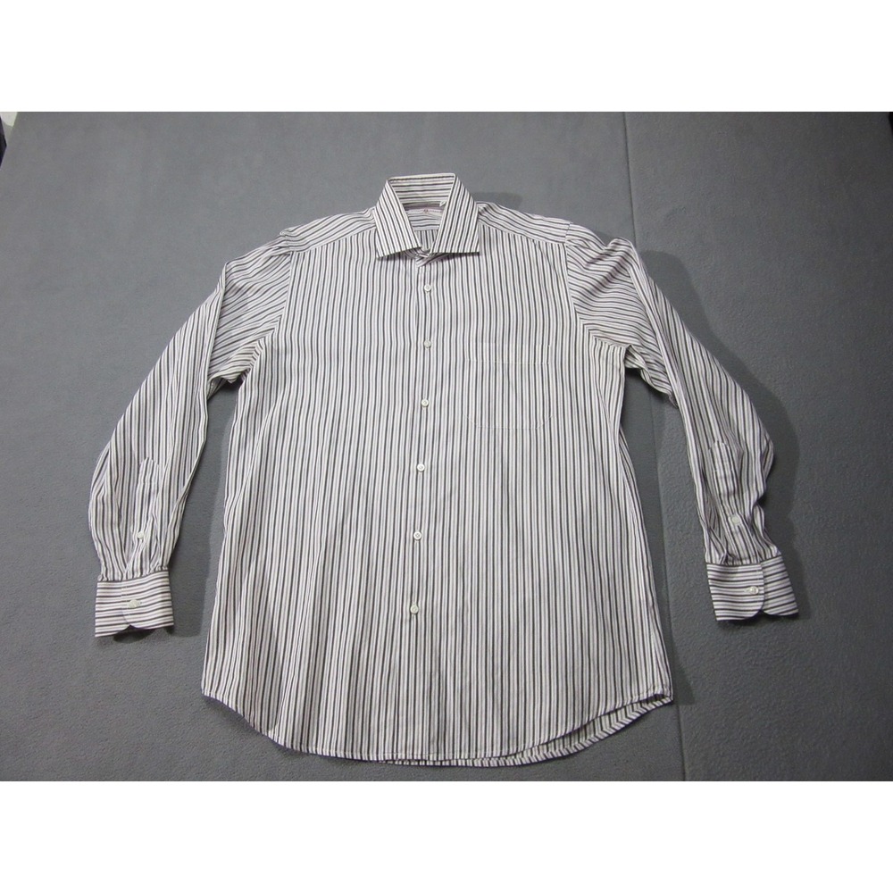 Luciano Barbera Shirt Mens 16 41 White Black Purple Striped Dress Business